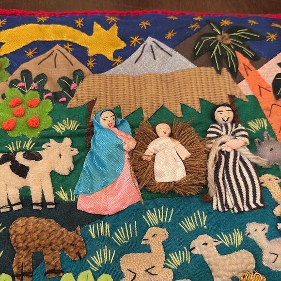 PERUVIAN Peru 3D FOLK ART Nativity  tapestry wall hanging ARPILLERA - Picture 4 of 10